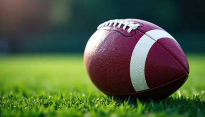 Fototapeta premium Close-up of an american football, laces visible , close-up, leather, white background