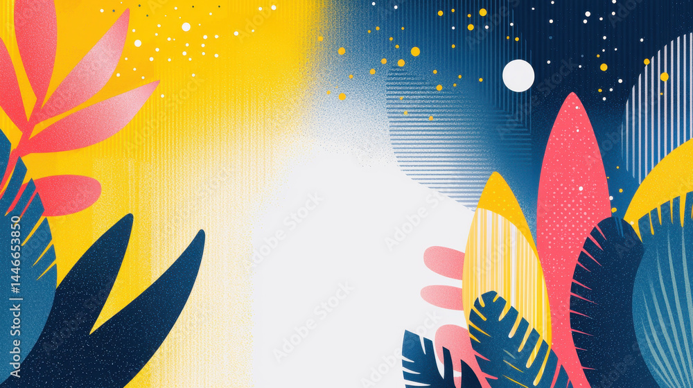 Poster stylish wildlife illustrations create vibrant patterns and a dynamic composition offe copy space for