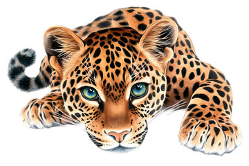 Fototapeta premium Illustration Of Lying Leopard With Transparent Background