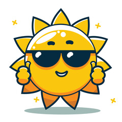 Art & Illustration 2D Cartoon sun vector with happy face. Perfect for summer, vacation, beach party, weather icons, and children’s designs. Bright, cheerful, and easy to customize.