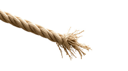 Long frayed rope near to break. Isolated png with transparency