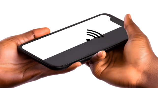 Hands Transferring Smartphone With Wireless Connection Isolated Photo