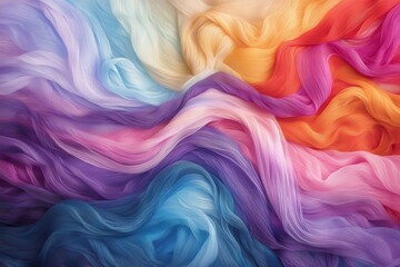 Fototapeta premium Vibrant Multicolored Fabric Waves Background Texture