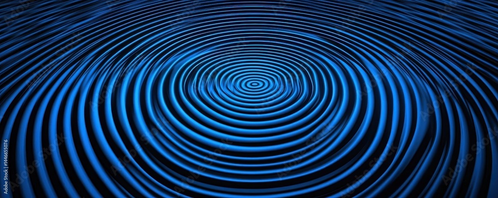 Leinwandbilder Abstract Blue Concentric Circles Pattern with Rippling Effect on Dark Background for Modern and Futuristic Design Templates