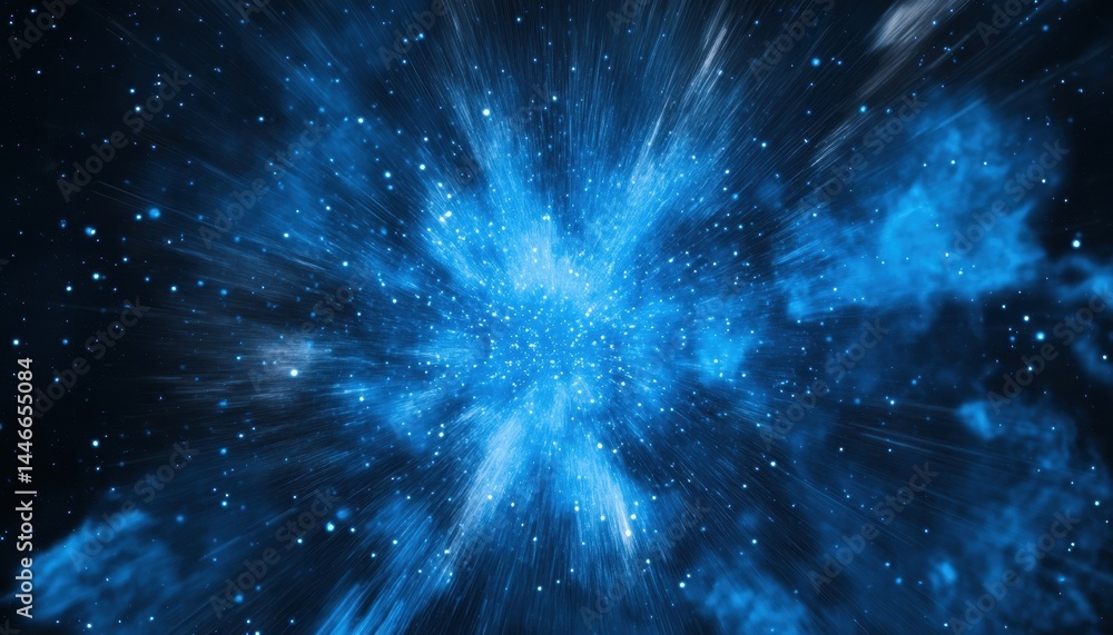 Poster abstract blue explosion in space with stars and nebulae background featuring cosmic energy and light