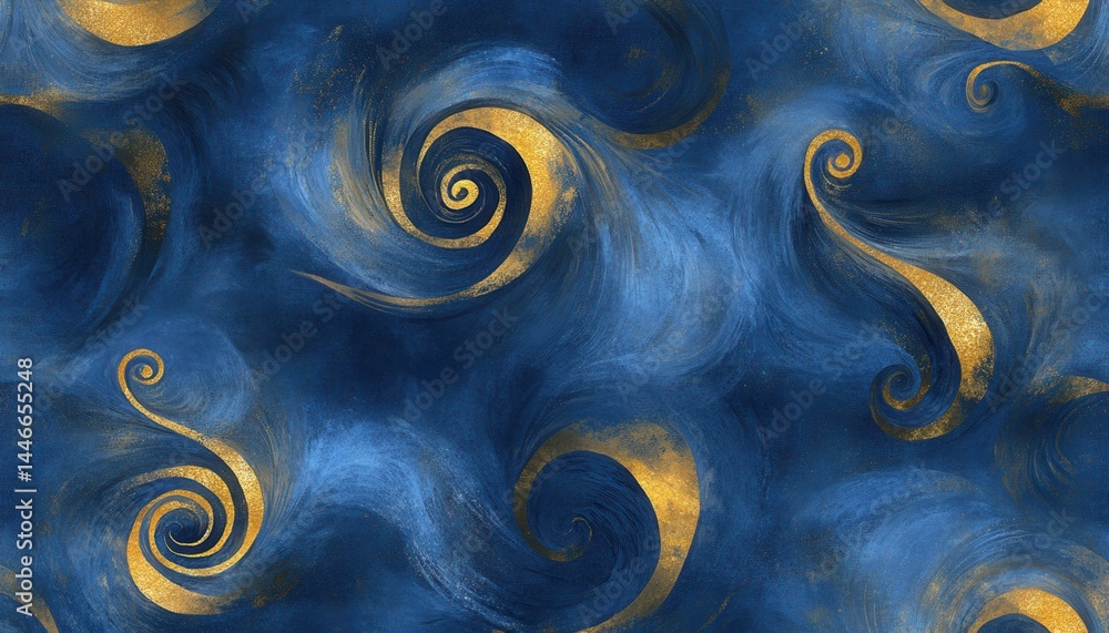 Aufkleber abstract dark blue texture with golden swirls and decorative elements backdrop with artistic and cre