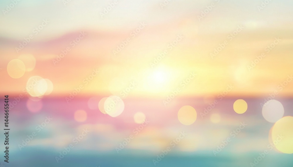 Aufkleber abstract golden hour sunset over the ocean with blurred bokeh lights and soft pastel colors creating