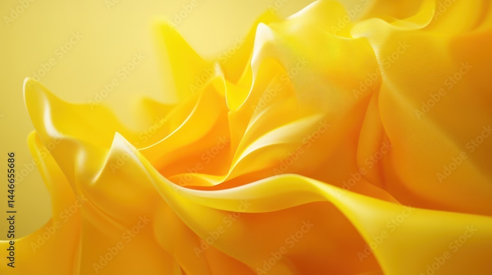 Poster abstract image of flowing, vibrant yellow fabric creating dynamic, swirling forms against a soft yel