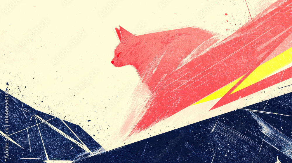 Poster striking artistic lynx illustration in vibrant colors with ample copy space in the middle creates a 