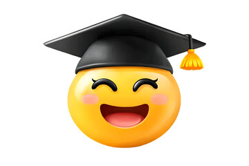 Happy Graduation Emoji Illustration With Graduation Cap, 3D Emoji With Transparent Background
