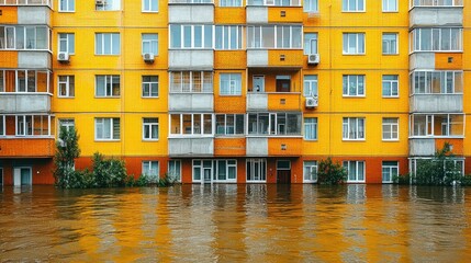 Urban flooding submerges apartment building