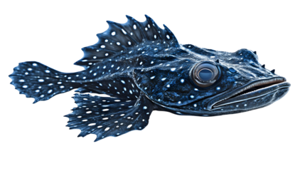 Isolated Blue Spotted Fish Illustration, Profile View, Digital Art, Dark Background, Realistic Fish Illustration, Transparent Background
