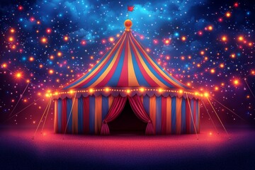 Magical circus tent, night, lights, show