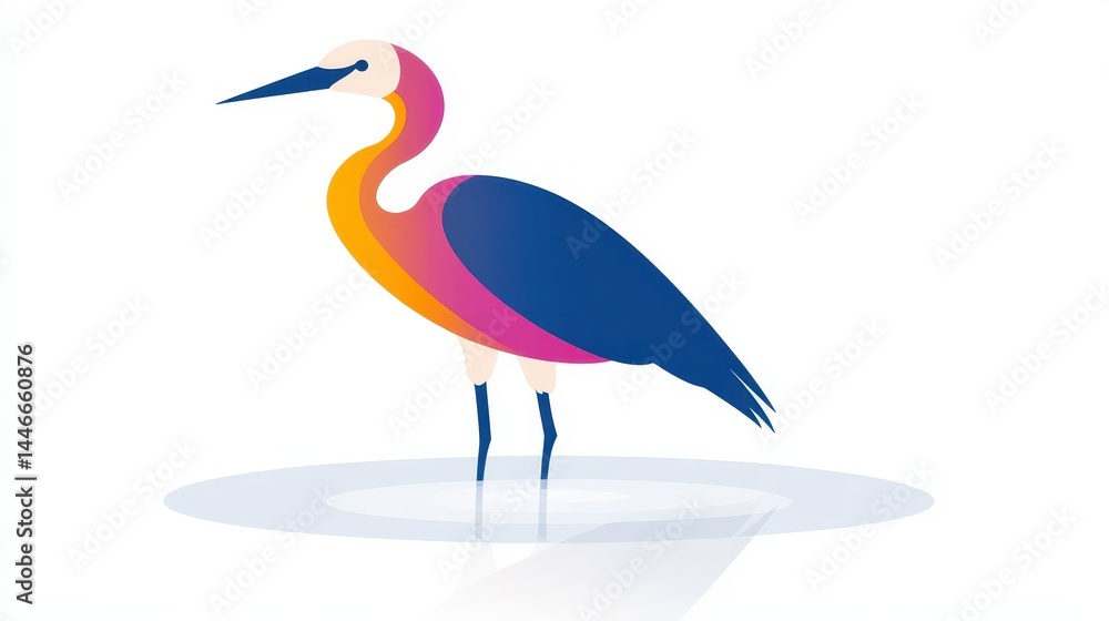Poster artistic depiction of a bird in a digital design displaying vibrant gradient colors and a contempora