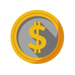 Obraz premium Gold Dollar Coin Icon with Shadow - Money, Finance, Transparent Background