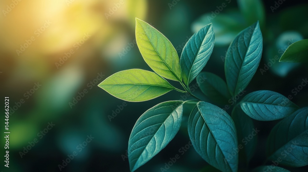 Poster lush green foliage illuminated by a soft golden glow adding a touch of serenity