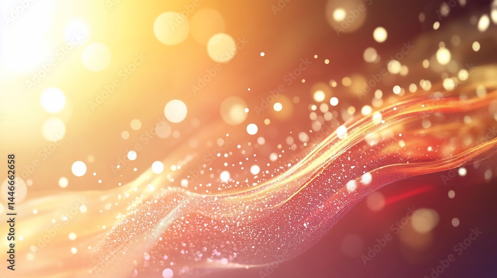 Poster radiant gold wave: abstract background with bokeh lights and sparkling particles