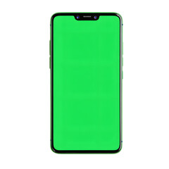 Vertical phone green screen with chrome key isolated on white background. Flat lay, copy space. Ai Generated Images