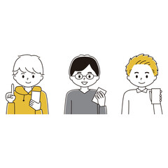 スマートフォンを使う男性のイラストセット