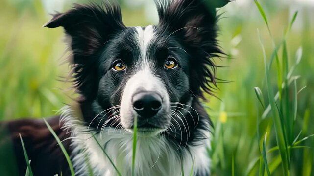 This captivating video features an energetic border collie puppy demonstrating her herding skills. Set in a lush green field, the pup displays remarkable intelligence and agility, captivating viewers.