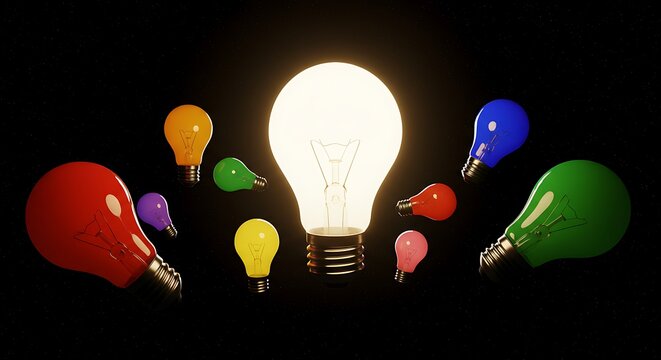 Colorful Lightbulbs in Dark Space: Abstract Modern ImageI tried to include relevant keywords to improve searchability.