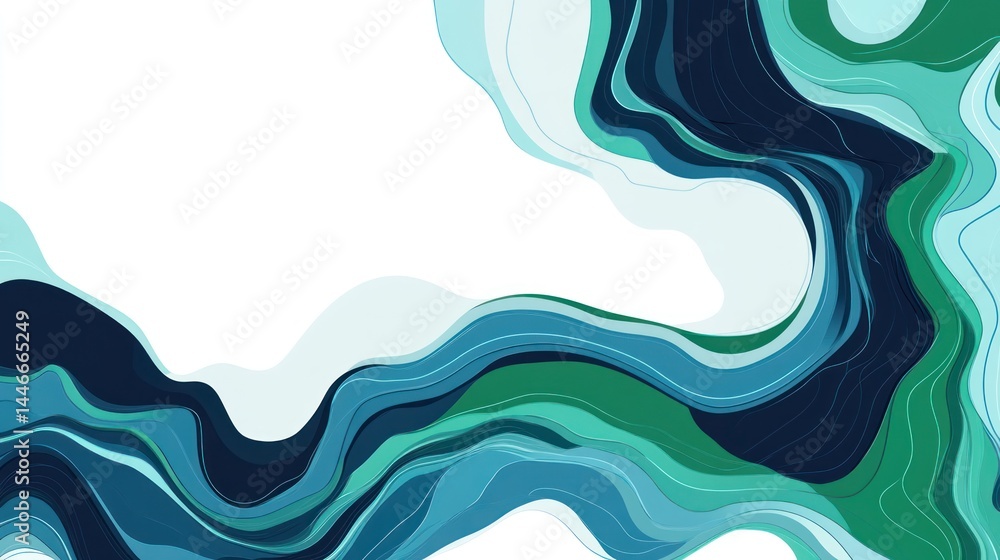 Aufkleber abstract fluid art design with teal, turquoise, and dark teal colors flowing in wavy, layered patter