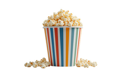 Colorful striped popcorn bucket, Overflowing buttery popcorn