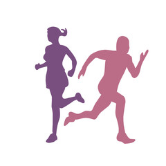 silhouette vector of male and female runners