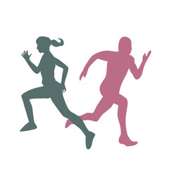 silhouette vector of male and female runners