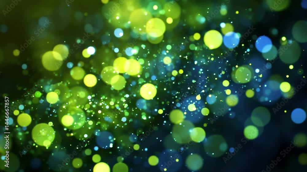 Aufkleber a glowing particle field with a dark background filled with floating green and blue orbs of light,