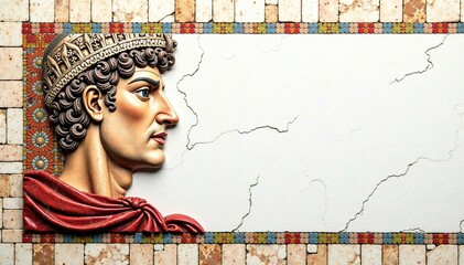 Plakat Intricate Roman mosaic fragment on pure white background, texture, culture, detail