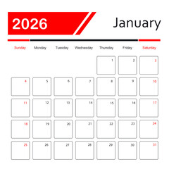 January 2026 Calendar. monthly calendar template