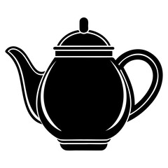 Traditional Teapot Silhouette Vector in Black Outline Style on Transparent Background