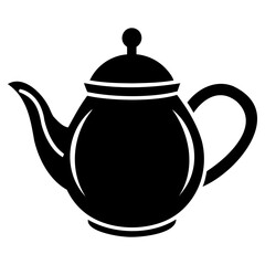 Traditional Teapot Silhouette Vector in Black Outline Style on Transparent Background