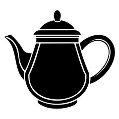 Elegant Teapot Silhouette Icon Vector on Clear Transparent background