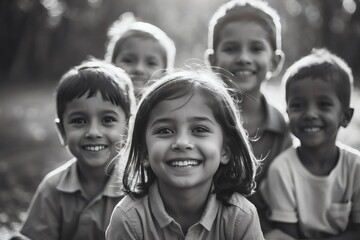 Fototapeta premium Children celebrating Children's Day with joy in a sunny park 