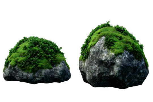3D Moss Covered Rocks Isolated Background Illustration