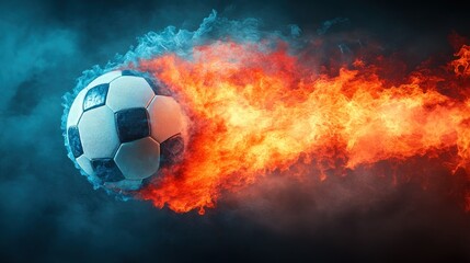 Naklejka premium Soccer ball in flames and smoke