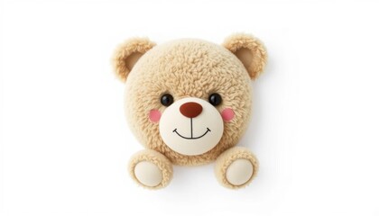 Adorable Beige Teddy Bear Plush Toy Closeup Studio Shot Against White Background