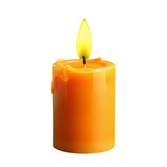 Orange Candle with Dripping Wax, Flame. Transparent Background.