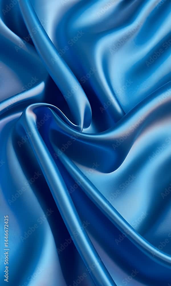 Poster a close-up of the blue silk fabric, creating an abstract background with soft curves and smooth line