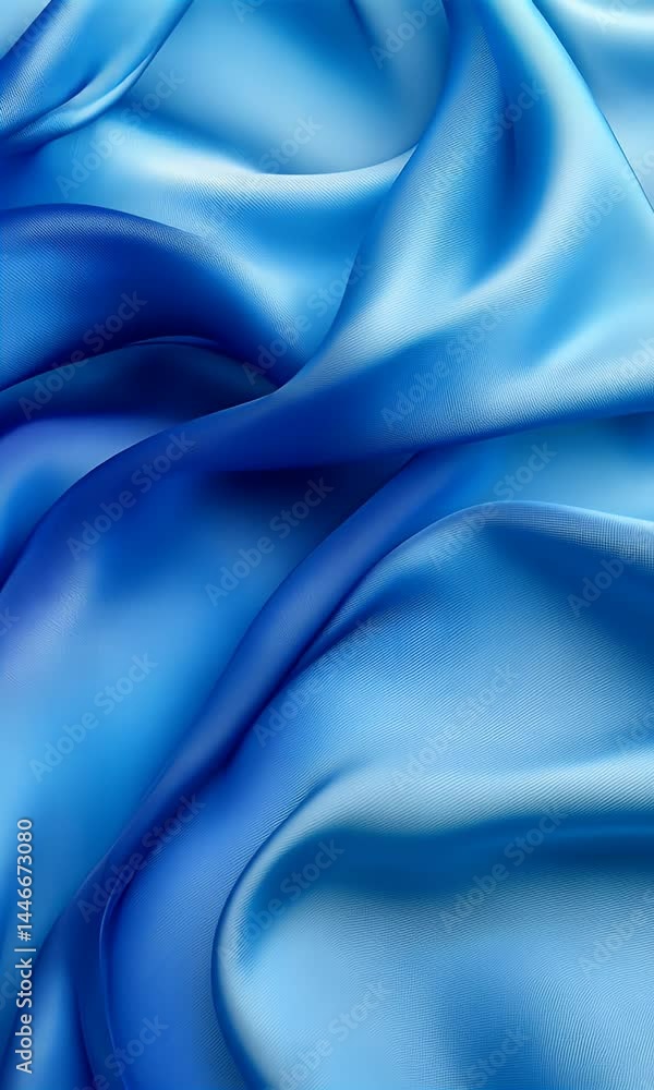 Poster a close-up of the blue silk fabric, creating an abstract background with soft curves and smooth line