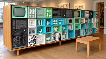 Modern Modular Cabinet  Cyan   Black  Art Deco Style  Handcrafted Sculptures  Home Decor