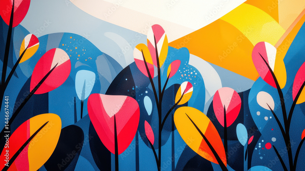 Poster the feathered wonders illustration shows a vibrant and imaginative scene with ample copy space in th