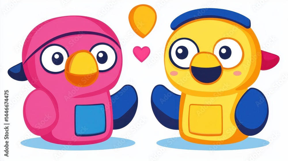 Aufkleber two pixelated avian friends in retro video game design display cheerful affection with a heart and f