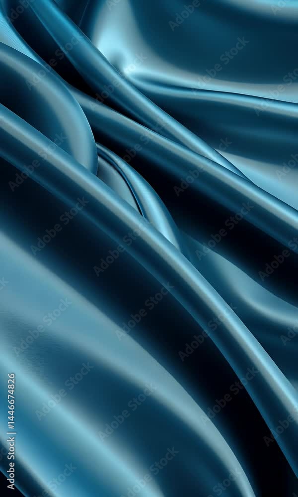 Poster a close-up of the blue silk fabric, creating an abstract background with soft curves and smooth line