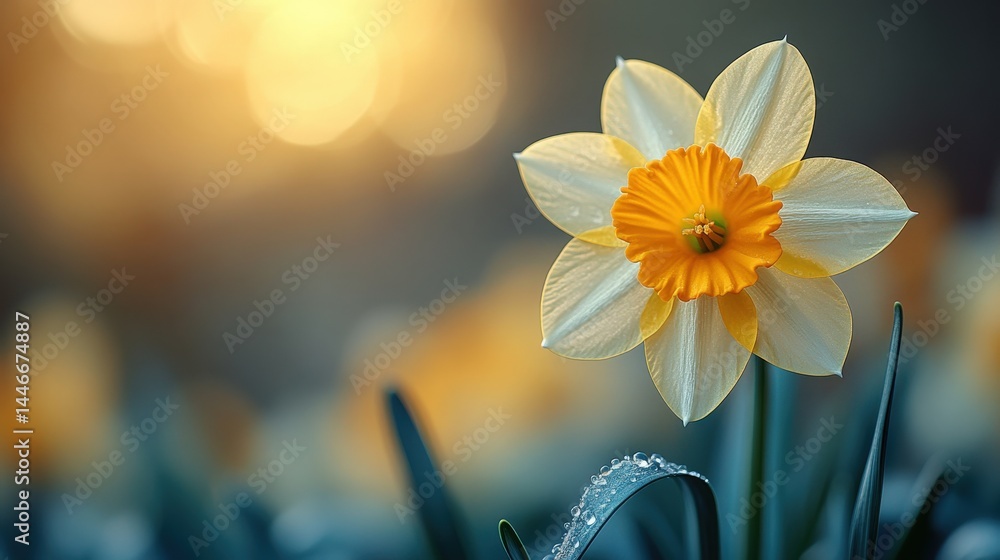 Poster serene close up of a daffodil in soft light creating a peaceful ambience