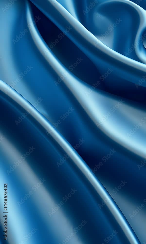 Poster a close-up of the blue silk fabric, creating an abstract background with soft curves and smooth line