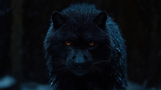 Enigmatic nocturnal predator piercing gaze in a chilling winter scene with snow-kissed fur offering a powerful representation of wild resilience