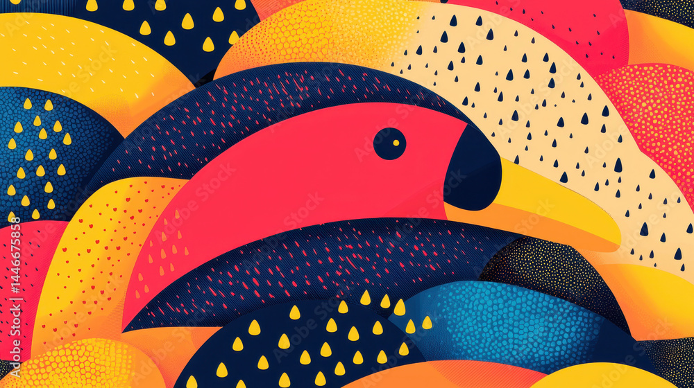 Poster colorful illustration of an exotic iguana head with vibrant patterns, creating a unique abstract des